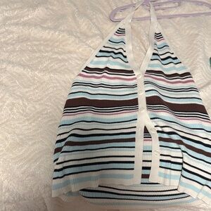 Abercrombie & Fitch Striped Halter Button Down Top - Blue, Brown, White